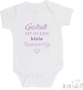 100% katoenen Romper "Geluk zit in een klein rompertje" Meisjes Katoen Wit/Lila Maat 56/62