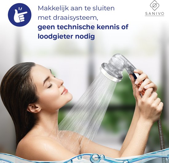 Waterbesparende Douchekop Ionische Douchekop incl. Doucheslang - Douchefilter - Waterfilter - Handdouche - met Mineraalstenen - Douchekop met Slang – Transparant – Incl. Doucheslang