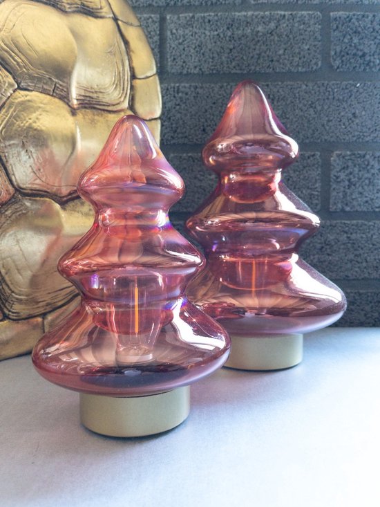 Light&Living Kerstboom 2st rood olie gloed/look gouden voet LED