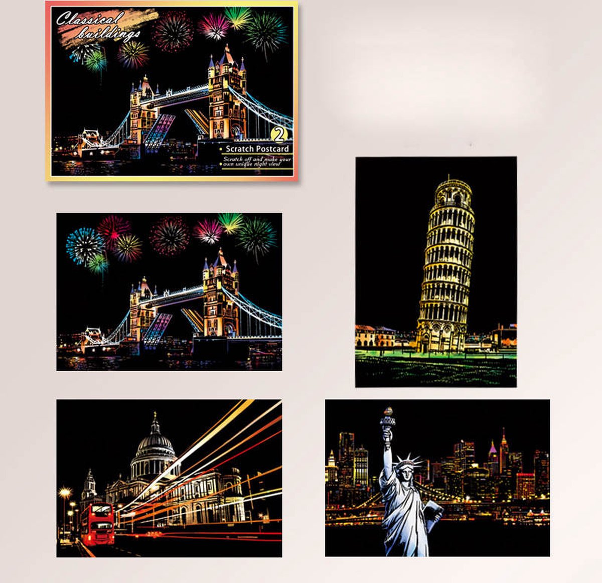 Scratch Art Mini Deluxe 16-in-1 Set | Meerdere Varianten | Magic Kras Tekeningen Kraskaarten Krasfolie Kraskaart | Kinderen en Volwassenen |Knutselen Tekenen | Painting Schilderen op Nummer Diamond Painting | Knutselpakket Tekenpakket Handwerken — afbeelding 5