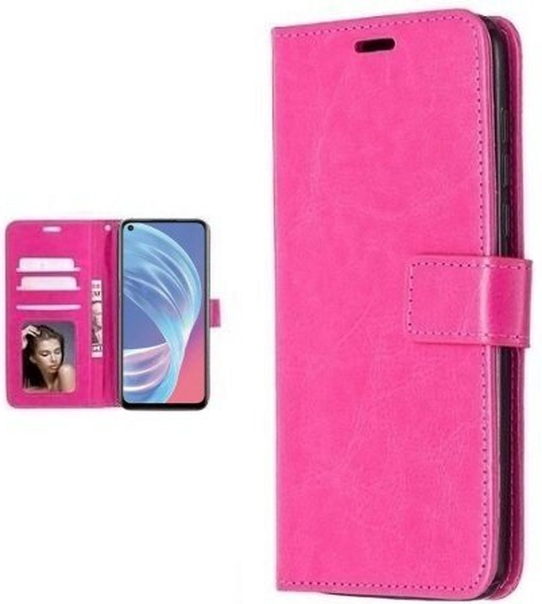 Oppo A73 5G Hoesje Met Pasjeshouder Bookcase Roze