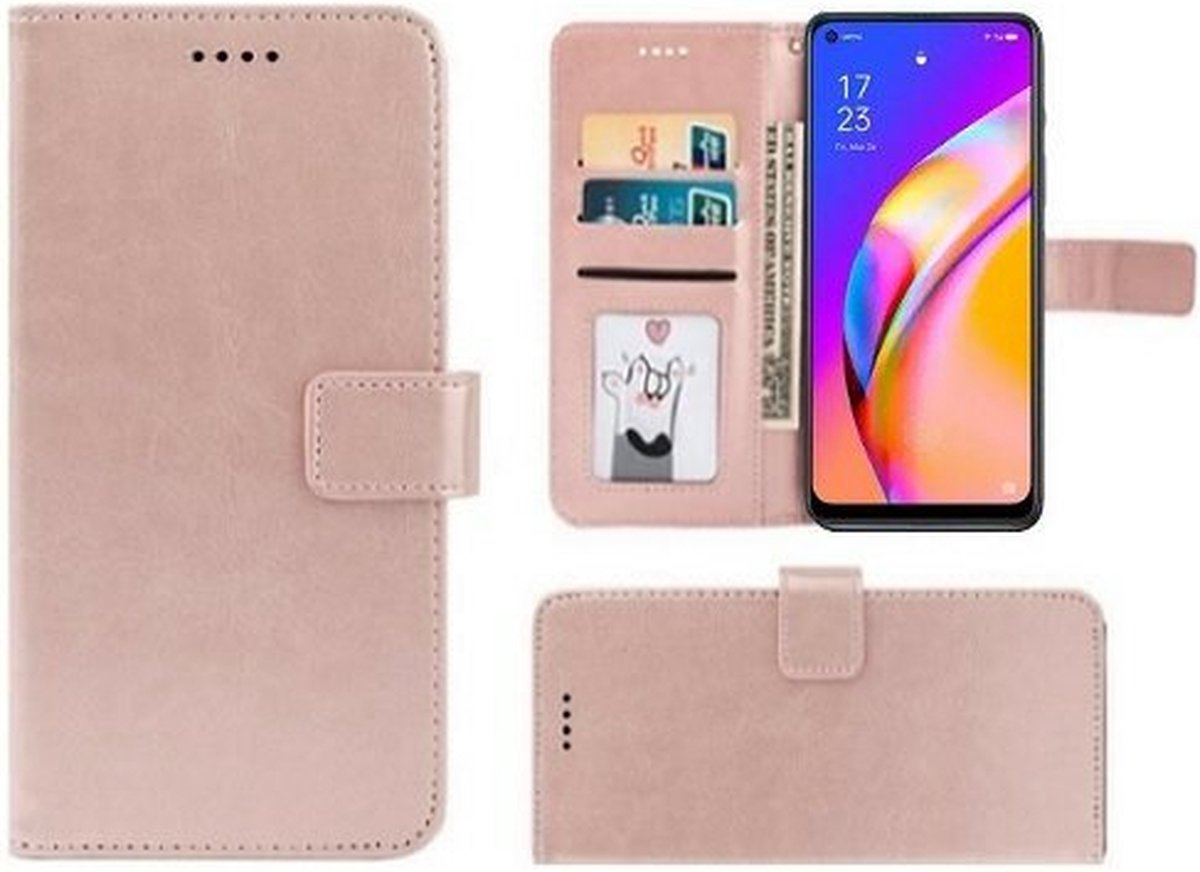 Oppo A94 5G Hoesje Met Pasjeshouder Bookcase Rose Goud
