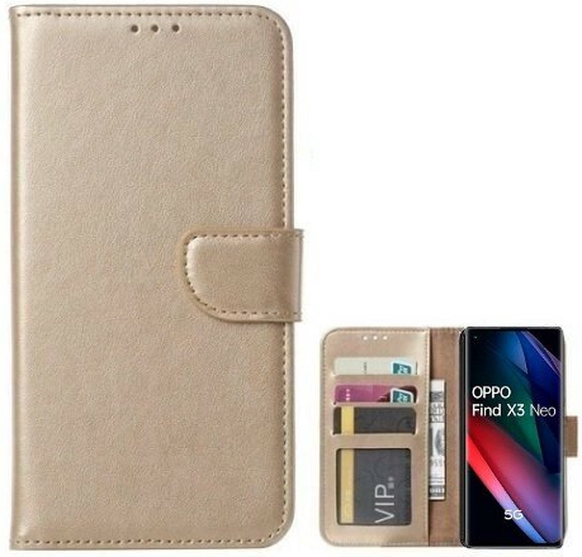 Oppo Find X3 Neo Hoesje Met Pasjeshouder Bookcase Goud