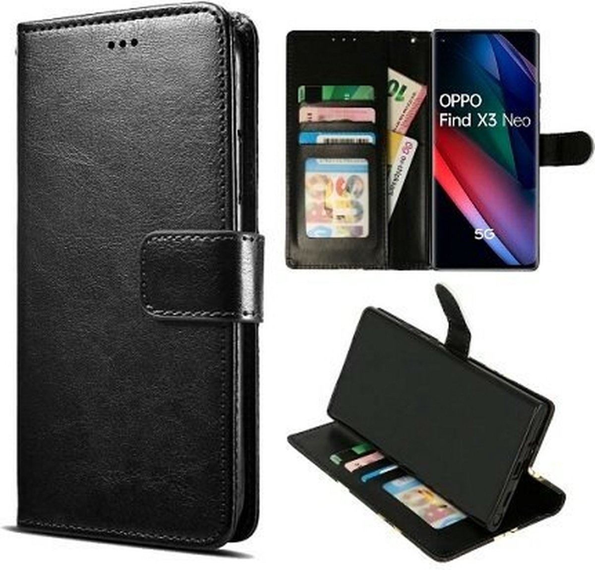 Oppo Find X3 Neo Hoesje Met Pasjeshouder Bookcase Zwart