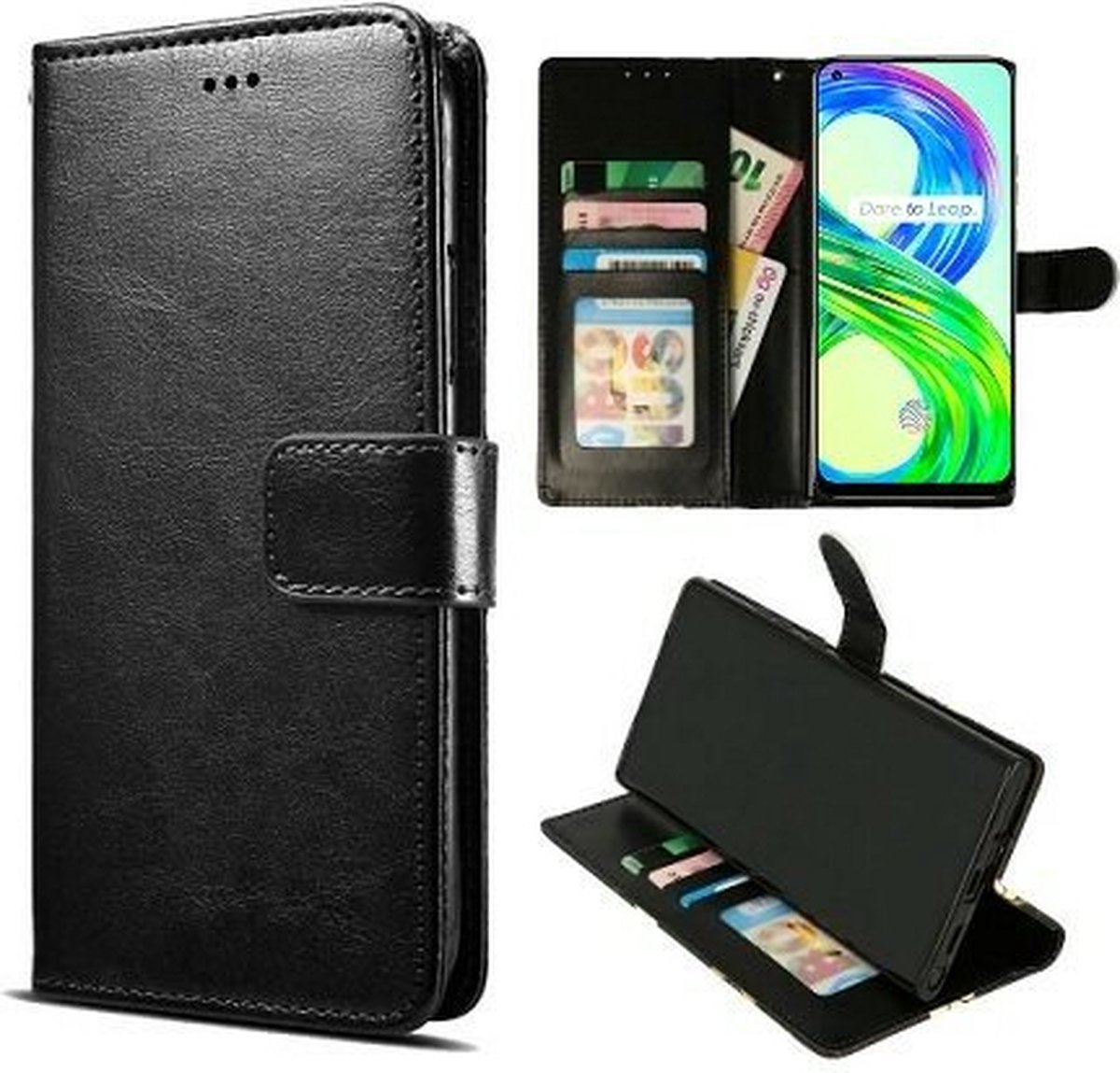 Realme 8 Pro Hoesje Met Pasjeshouder Bookcase Zwart