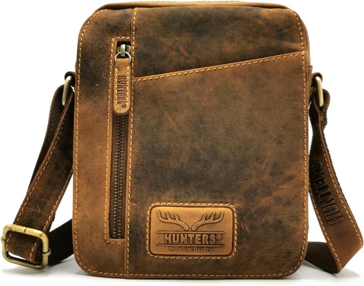Hunters Schoudertas-crossbody - Buffelleer - klein formaat - (bxhxd) ca. 17cm x 20cm x 5,5cm