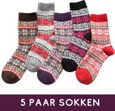 Winkrs | Warme winter Sokken Set | 5 Paar dames Noorse Sokken maat 36/40 - Hygge/ Sneeuwvlok