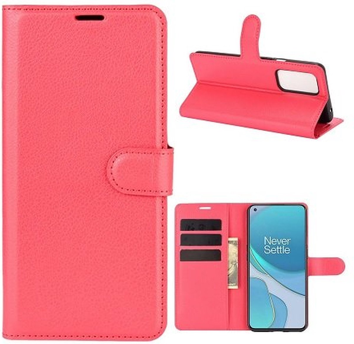 OnePlus 9 Hoesje Met Pasjeshouder Bookcase Rood
