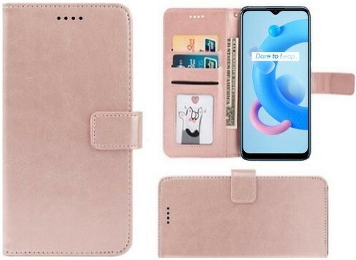 Realme C11 Hoesje Met Pasjeshouder Bookcase Rose Goud