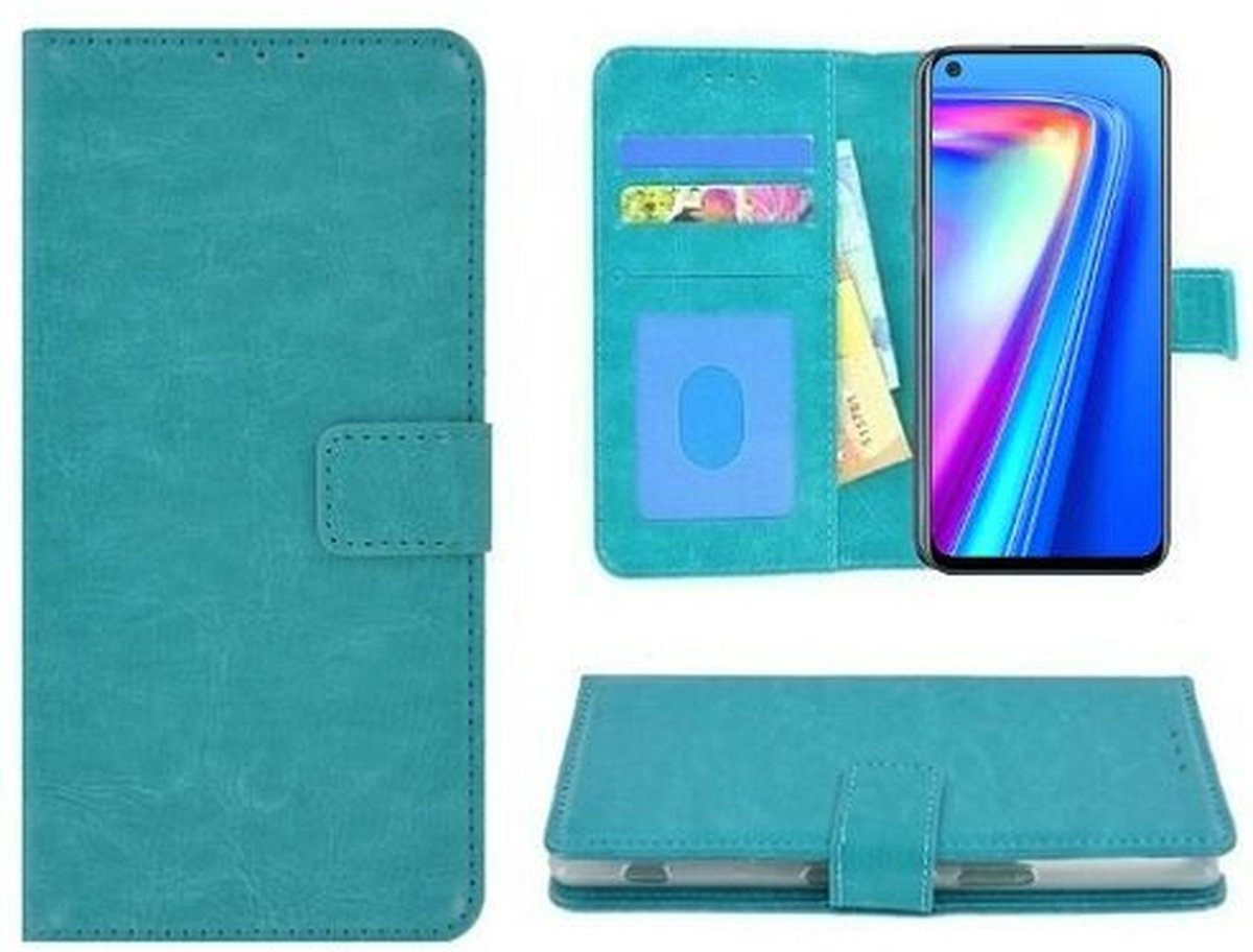 Realme 7 Hoesje Met Pasjeshouder Bookcase Turquoise