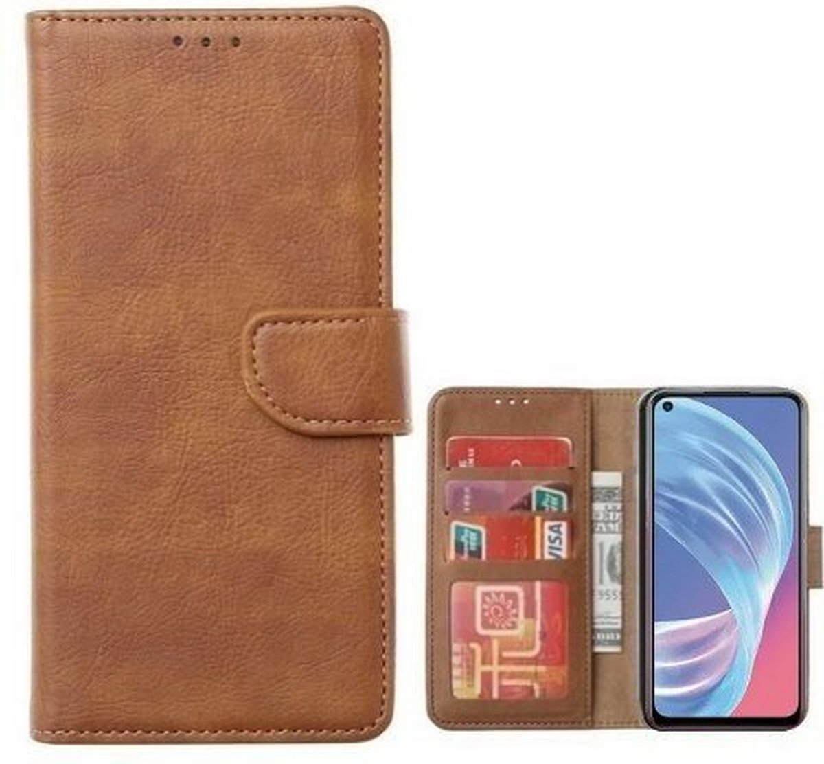 Oppo A73 5G Hoesje Met Pasjeshouder Bookcase Bruin