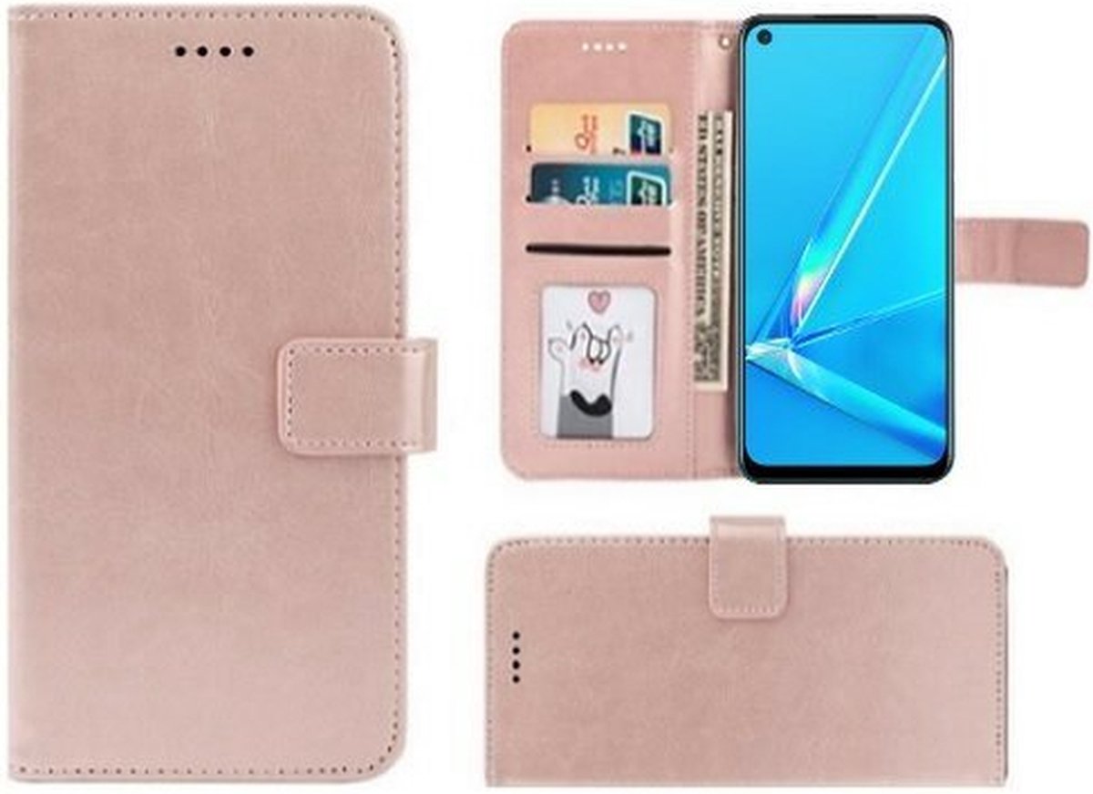 Oppo A92 Hoesje Met Pasjeshouder Bookcase Rose Goud