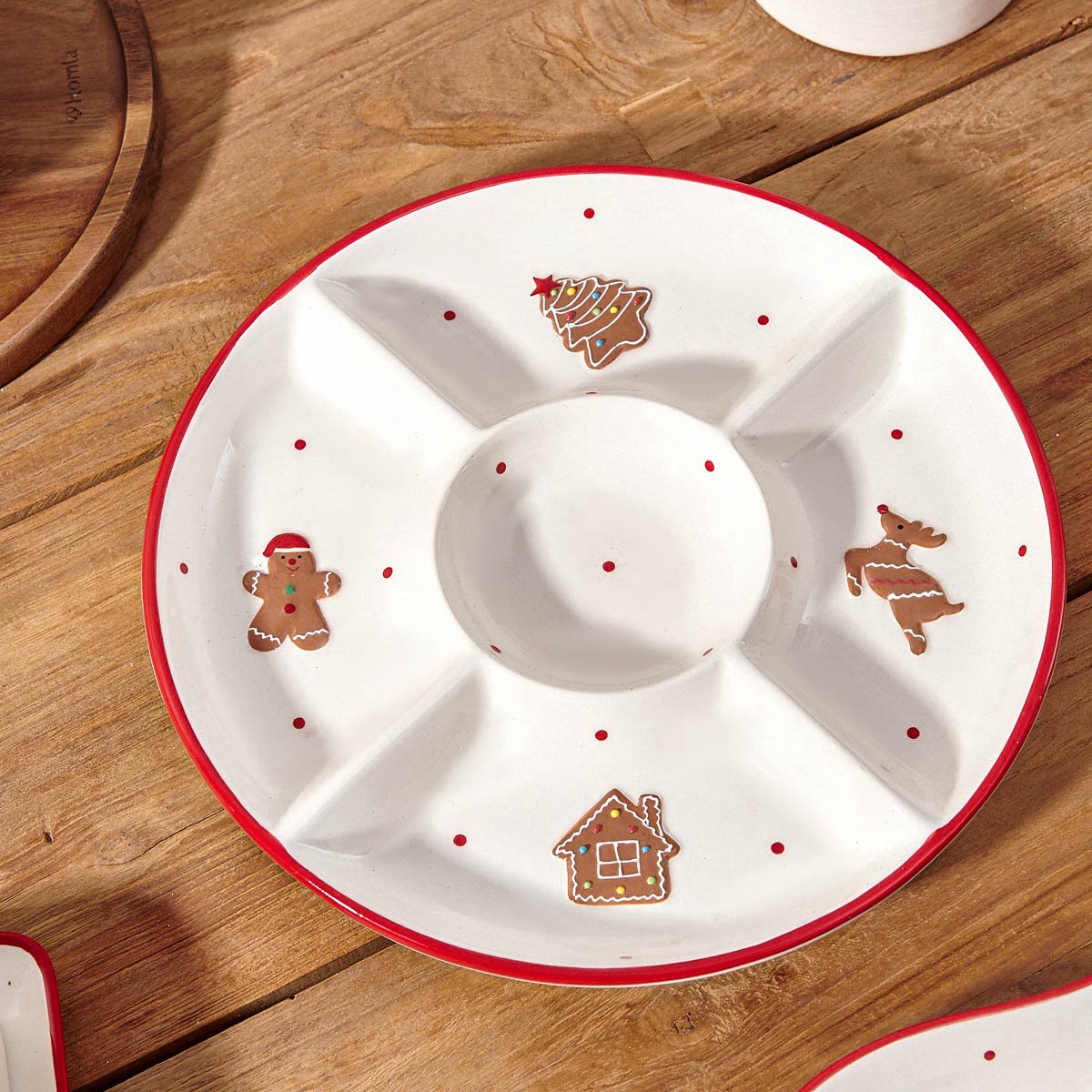 HOMLA BISCOTTO serveerdbord kerst rood-wit 27cm