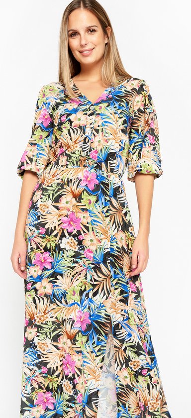 GRACE KARIN Damesjurk, lang mouwen, A-lijn, vrijetijdsjurk, elegant, V-hals, wikkeljurk met zak, zwart, S