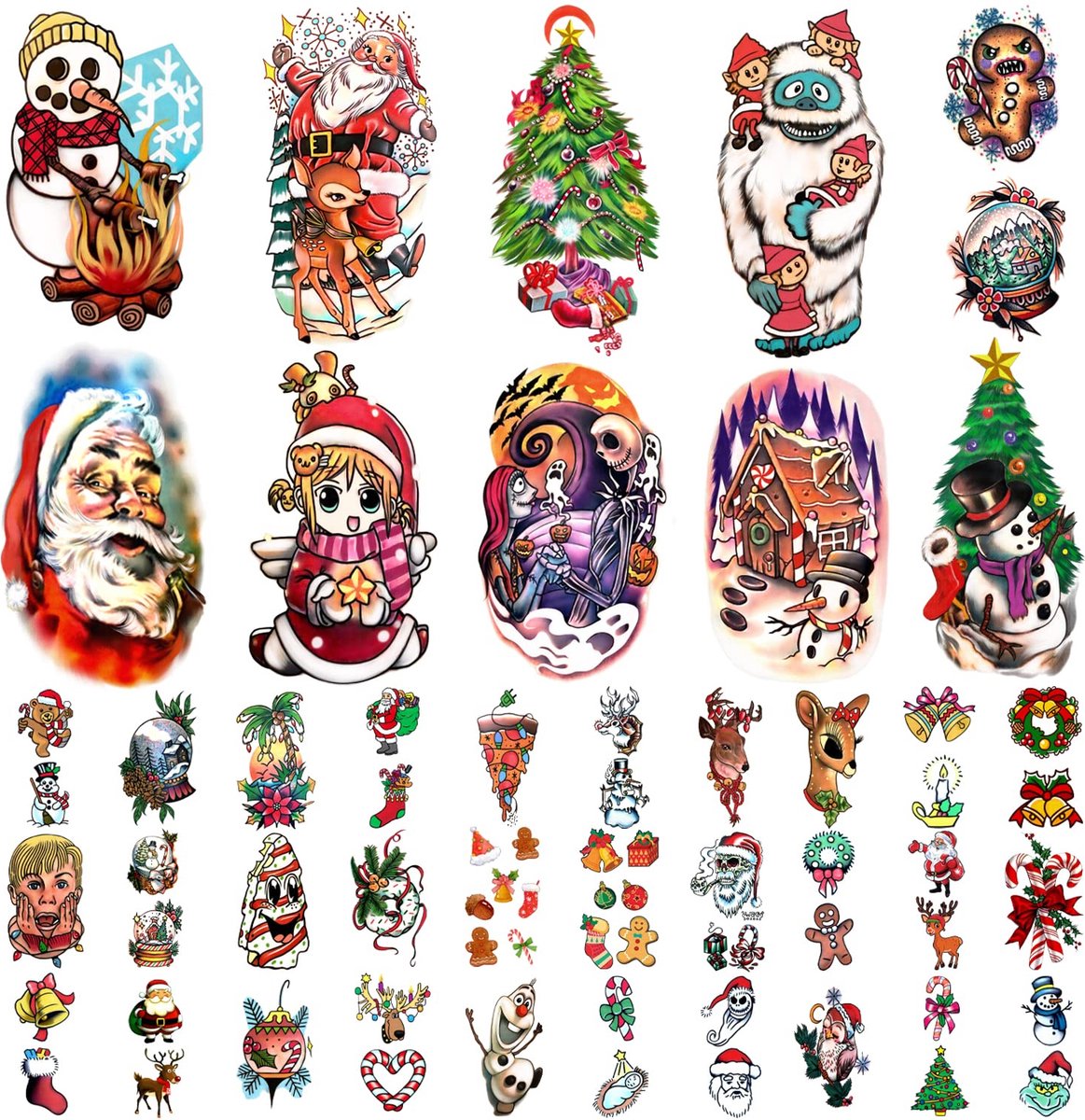 40 Vellen - Tijdelijke Kerst Tattoo - Kerst Tatoeages Sticker - Xmas - Kerst Neptattoos - Kerst Tattoo - Plaktattoos - Kerst Cadeau - Uitdeel cadeau - Herten - Elanden - Kerstman - Tijdelijke Tatoeages