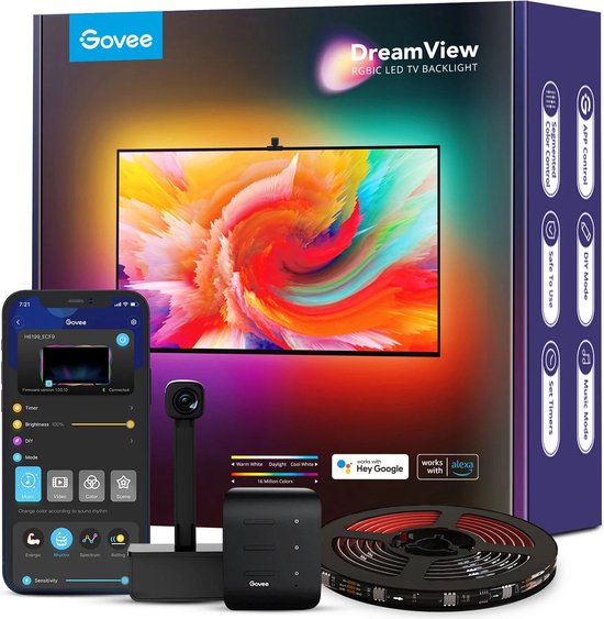 Govee DreamView T1 （55-65 inch TV) RGBIC led-achtergrondverlichting, Compatibel met Alexa en Google Assistant