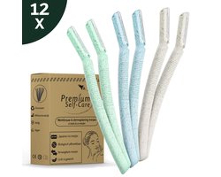Premium Self-Care Dermaplaning Wenkbrauwmesje - Wenkbrauw trimmer - Precisie mesje - 12 stuks - Cadeautje voor haar - Duurzaam - Biologisch afbreekbaar - Met handleiding