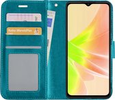 Hoes Geschikt voor OPPO A17 Hoesje Book Case Hoes Flip Cover Wallet Bookcase - Turquoise