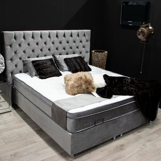 Boxspring bed met opbergruimte 160x200 cm velvet grijs Opbergbed