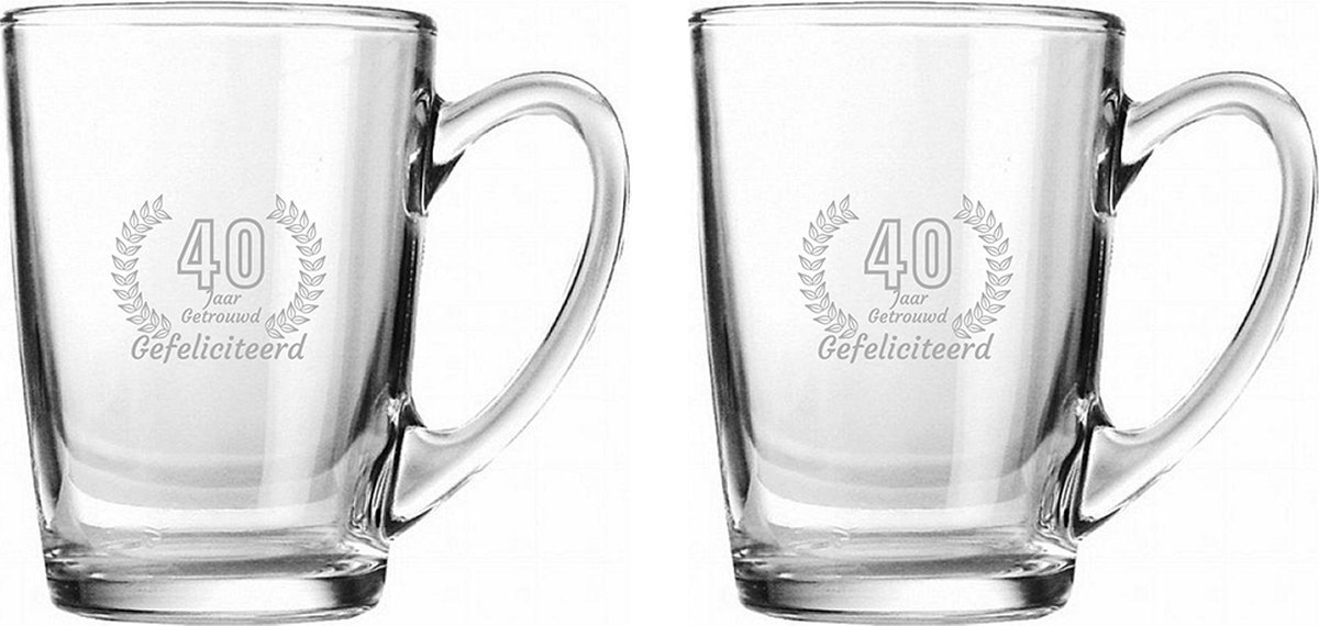 Gegraveerde set Theeglazen 32cl Gefeliciteerd 40 jaar getrouwd