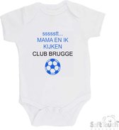 Soft Touch Romper "ssssstt Mama en ik kijken CLUB BRUGGE" Unisex Katoen Wit/Blauw/Zwart Maat 62/68
