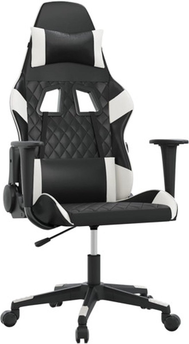 vidaXL Massage - gamestoel - kunstleer - zwart - en - wit zwart en wit