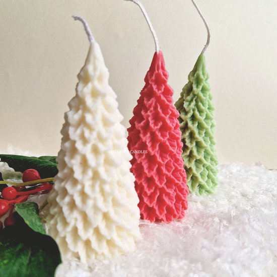 Chennies candles - Handgemaakte Kerstboom set - Kerstgift - Kerstkaars - Kerstcadeau - 3 stuks