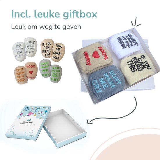Super Toes® Kraamcadeau Sokjes voor Jongen of Meisje - Gender Reveal Babyshower – Kraammand 0-3 Maanden