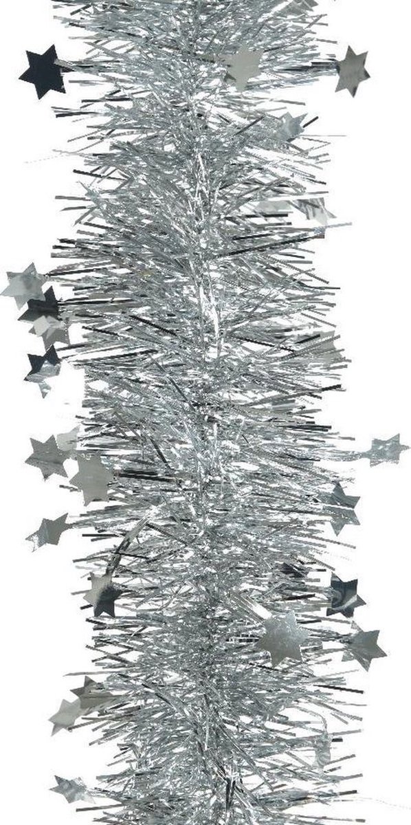 Kerstslinger met sterren - Zilver - Kunststof - 270 cm - Set van 2 - Kerst - Kerstmis - Kerstboomversiering