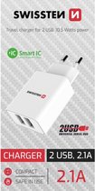 Swissten Snellader Travel Adapter met 2 USB Port Oplader - 10.5W (Wit) Smart IC