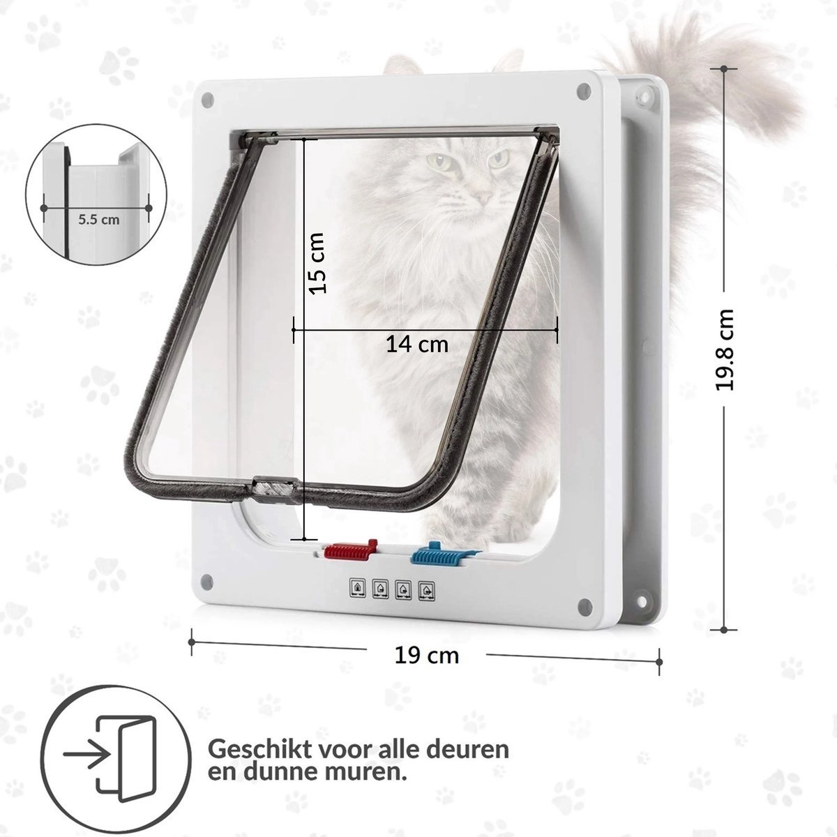 Lunspets – Kattenluik met Tunnel en Magnetische Sluiting – 19x20x5.5 cm - Waterdicht - Wit thumbnail 3