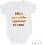 100% katoenen Romper "Mijn grootste sponsor is oma" Unisex Katoen Wit/tan Maat 62/68