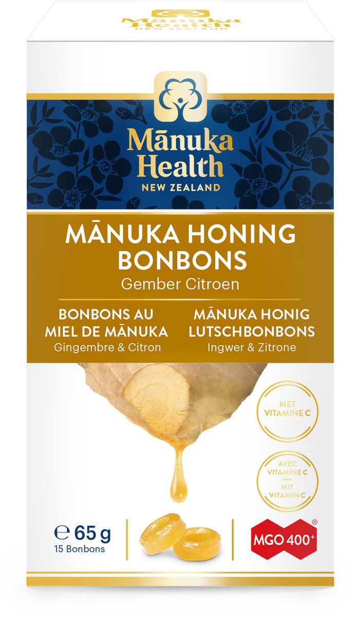 Manuka health Honing Gember Citroen MGO 400+ zuigtabletten