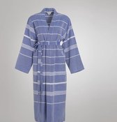 Hamam Badjas Leyla Royal Blue - XXL - dames/heren/unisex - dunne badjas - luxe kwaliteit - sauna badjas - kimono badjas - ochtendjas - duster - reisbadjas - badmantel - XXL - zomer badjas - sauna badjas met capuchon