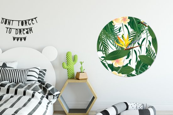 Cercle Mural - Cercle Mural Intérieur - Feuilles - Fleurs - Plante Oiseau de Paradis - ⌀ 90 cm - Décoration murale - Peintures Ronds