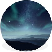 WallCircle - Wandcirkel ⌀ 120 - Noorderlicht - Sterren - Berg - Nacht - Ronde schilderijen woonkamer - Wandbord rond - Muurdecoratie cirkel - Kamer decoratie binnen - Wanddecoratie muurcirkel - Woonaccessoires XXL