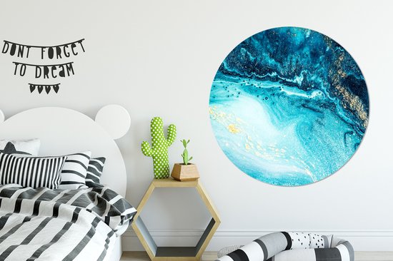 WallCircle - Wall Circle - Wall Circle Indoor - Aspect Marbre - Blauw - Or - Luxe - Glitter - Marbre - 120x120 cm - Décoration murale - Peintures Ronds XXL