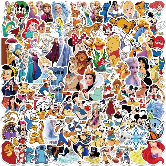 50 stuks Disney Figuren Stickers - Alle bekende Walt Disney Figuren, Prinsessen, Mickey & Minnie Mouse, Donald Duck, Pluto en Goofy - Voor op de fiets, beker, laptop, schoolspullen, kamer, etc - Stripfiguren