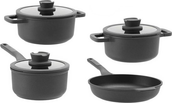 Poêle Sauté Berghoff Home Noire 24 Cm - Casserole Inox 3 Couches Avec Couvercle, Compatible Induction & Four 250°C