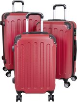 Travelsuitcase - Kofferset Avalon - 3 delig - Reiskoffers met cijferslot en op wielen - ABS - rood - handbagage en ruimbagage