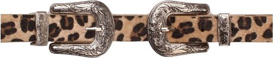 Leopard Riem Dubbele Cowboy Gesp - Zilveren gespen - Leer + Kunstleer - 95 CM - Panter