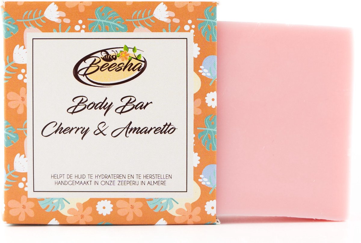 Beesha Body Bar Cherry & Amaretto | 100% Plasticvrije en Natuurlijke Verzorging | Vegan, Sulfaatvrij en Parabeenvrij