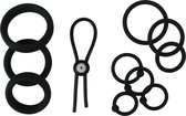 Banoch | Cockring set 11 delig | zwart siliconen en verstelbaar | diameter Ø 25/28/30/32/40/45/50 mm