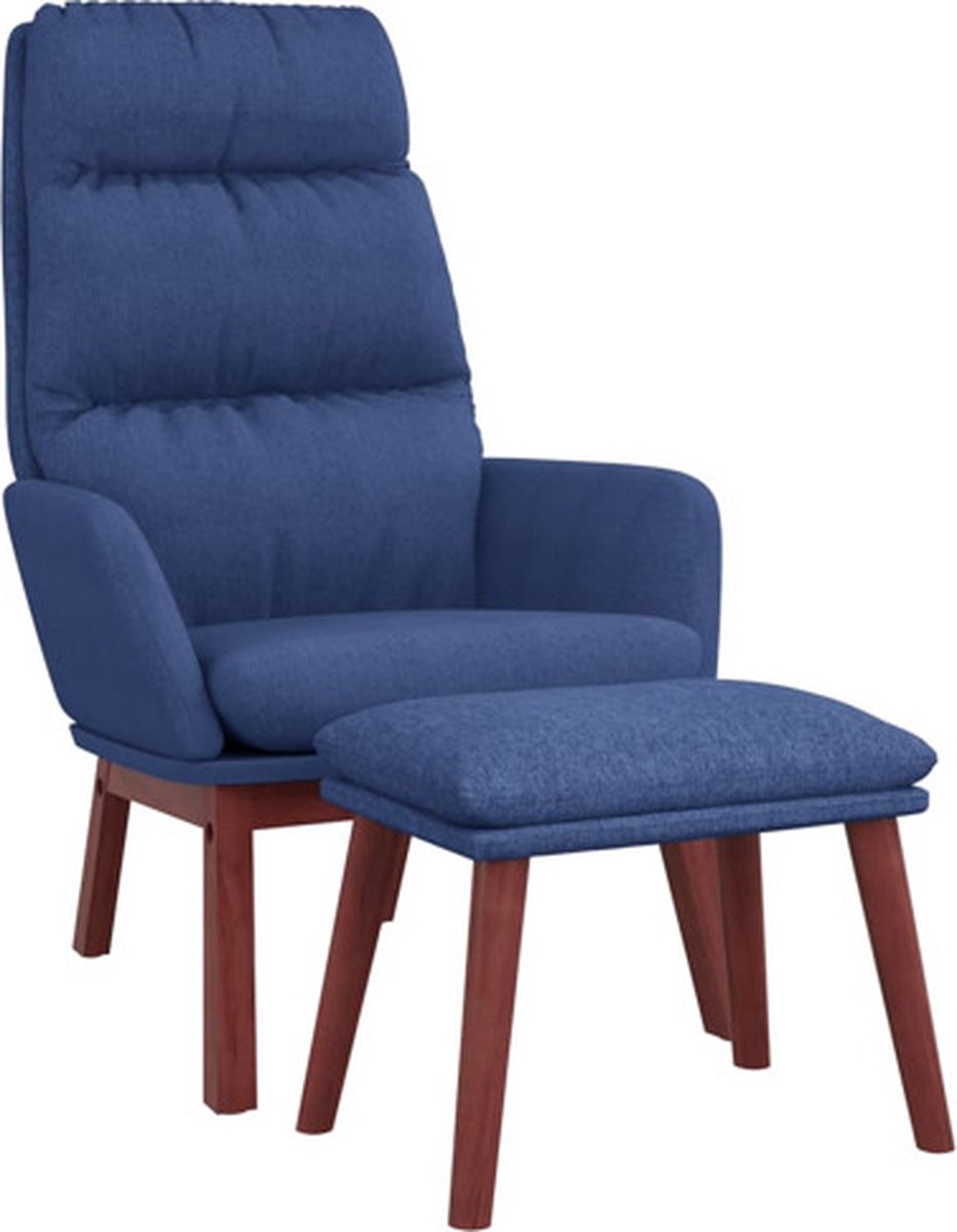 vidaXL Relaxstoel - met - voetenbank - stof - blauw