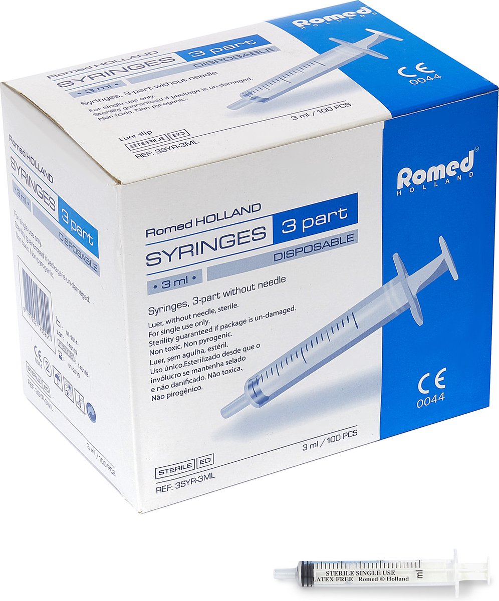Goedkoopste Romed 3-delige spuiten, 10ml - injectiespuit - 3SYR-10ML - 10ml spuit - 100 stuks