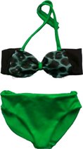 Maat 152 Bikini zwemkleding Groen zwart met panterprint strik badkleding baby en kind groen zwem kleding