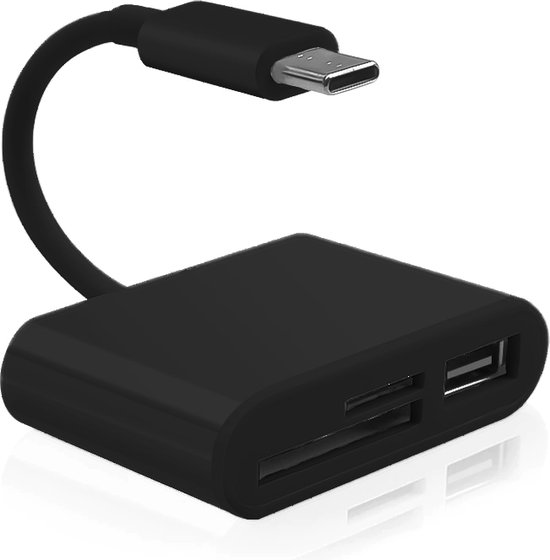 USB C 3.1 kaartlezer zwart - Cardreader - 3 in 1 USB C kaartlezer - SD + TF kaartlezer - USB 3.0 poort - SD/TF/USB 3.0 Cardreader