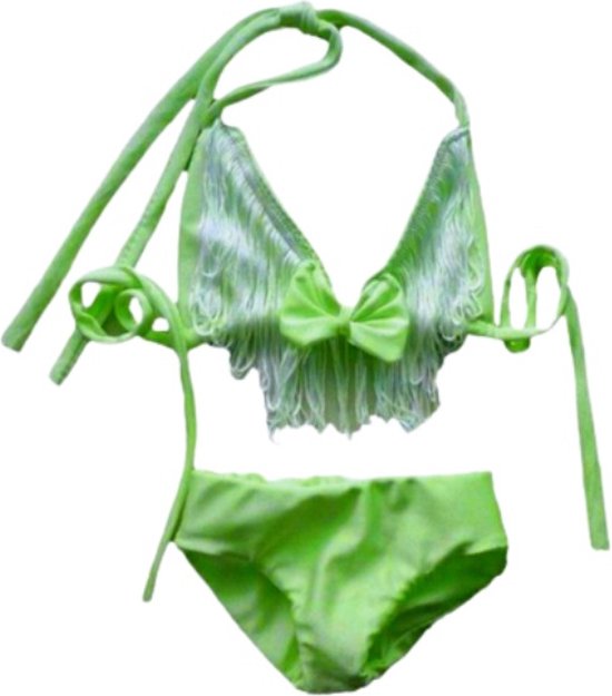 Maat 164 Bikini zwemkleding NEON Groen met franje badkleding baby en kind fel groen