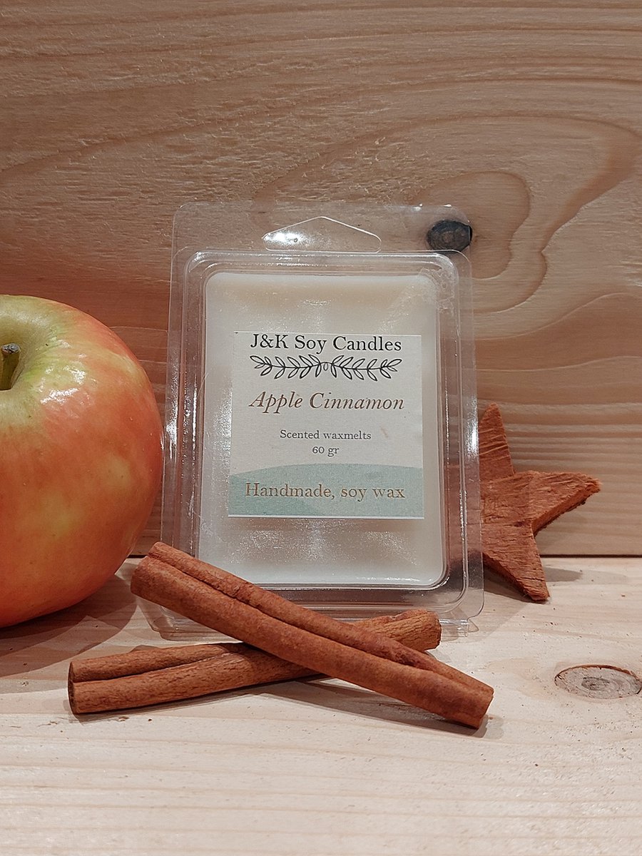 Handgemaakte - Apple Cinnamon - 100 % ecologische sojawas waxmelts - 60 gram - J&K Soy Candles
