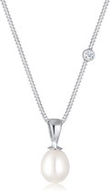 Elli PREMIUM Dames Halsketting dames drop hanger elegant met zoetwater gekweekte parels en diamant (0.03 ct.) in 925 sterling zilver